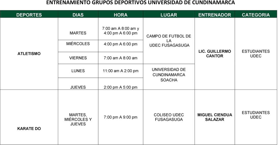 GUILLERMO CANTOR LUNES 11:00 am A 2:00 pm UNIVERSIDAD DE