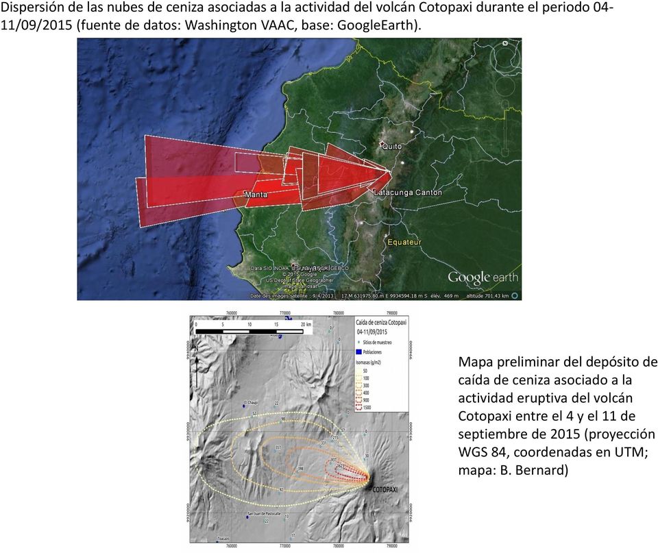 Mapa preliminar del depósito de caída de ceniza asociado a la actividad eruptiva del volcán