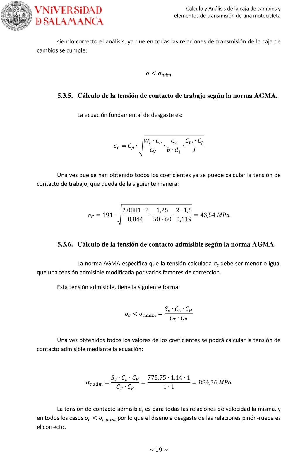 Cálculo de la tensión de contacto admisible según la norma AGMA.
