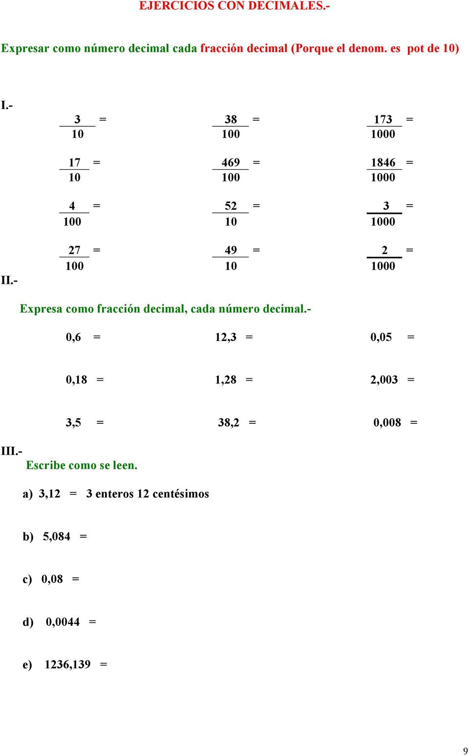 - 27 = 49 = 2 = 100 10 1000 Expresa como fracción decimal, cada número decimal.