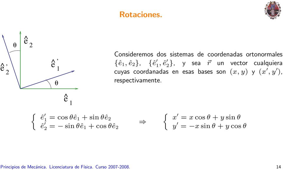}, y sea r un vector cualquiera cuyas coordanadas en esas bases son (x, y) y (x, y ),