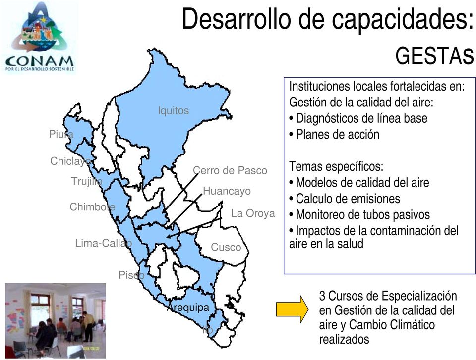 Cusco Arequipa Ilo Temas específicos: Modelos de calidad del aire Calculo de emisiones Monitoreo de tubos pasivos Impactos