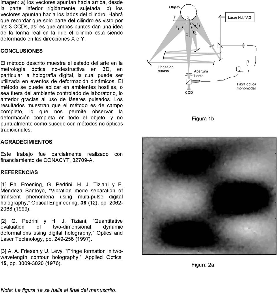 Objeto y k 3 z x k 2 k 1 Láser Nd:YAG CONCLUSIONES El método descrito muestra el estado del arte en la metrología óptica no-destructiva en 3D, en particular la holografía digital, la cual puede ser