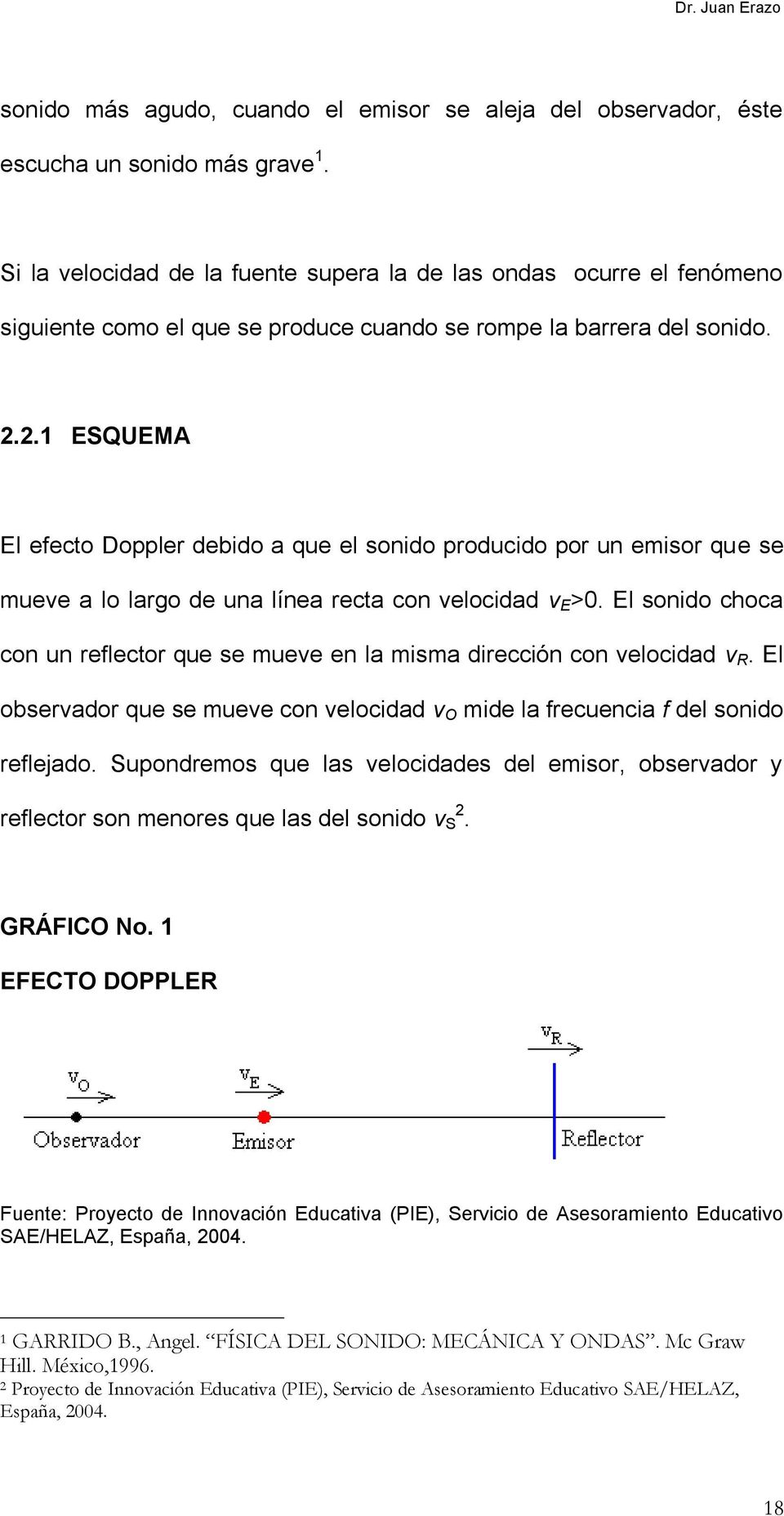 2.1 ESQUEMA El efecto Doppler debido a que el sonido producido por un emisor que se mueve a lo largo de una línea recta con velocidad v E >0.