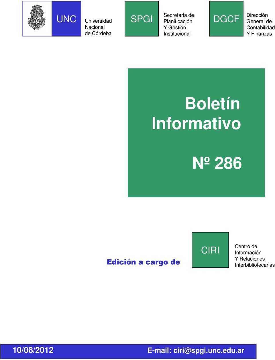 Boletín Informativo Nº 286 Edición a cargo de CIRI Centro de