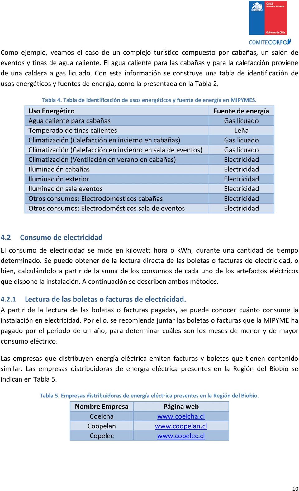 Con esta información se construye una tabla de identificación de usos energéticos y fuentes de energía, como la presentada en la Tabla 2. Tabla 4.