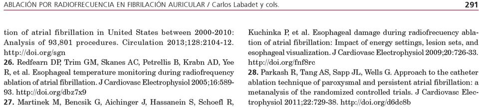 Esophageal temperature monitoring during radiofrequency ablation of atrial fibrillation. J Cardiovasc Electrophysiol 2005;16:589-93. http://doi.org/dbz7x9 27.