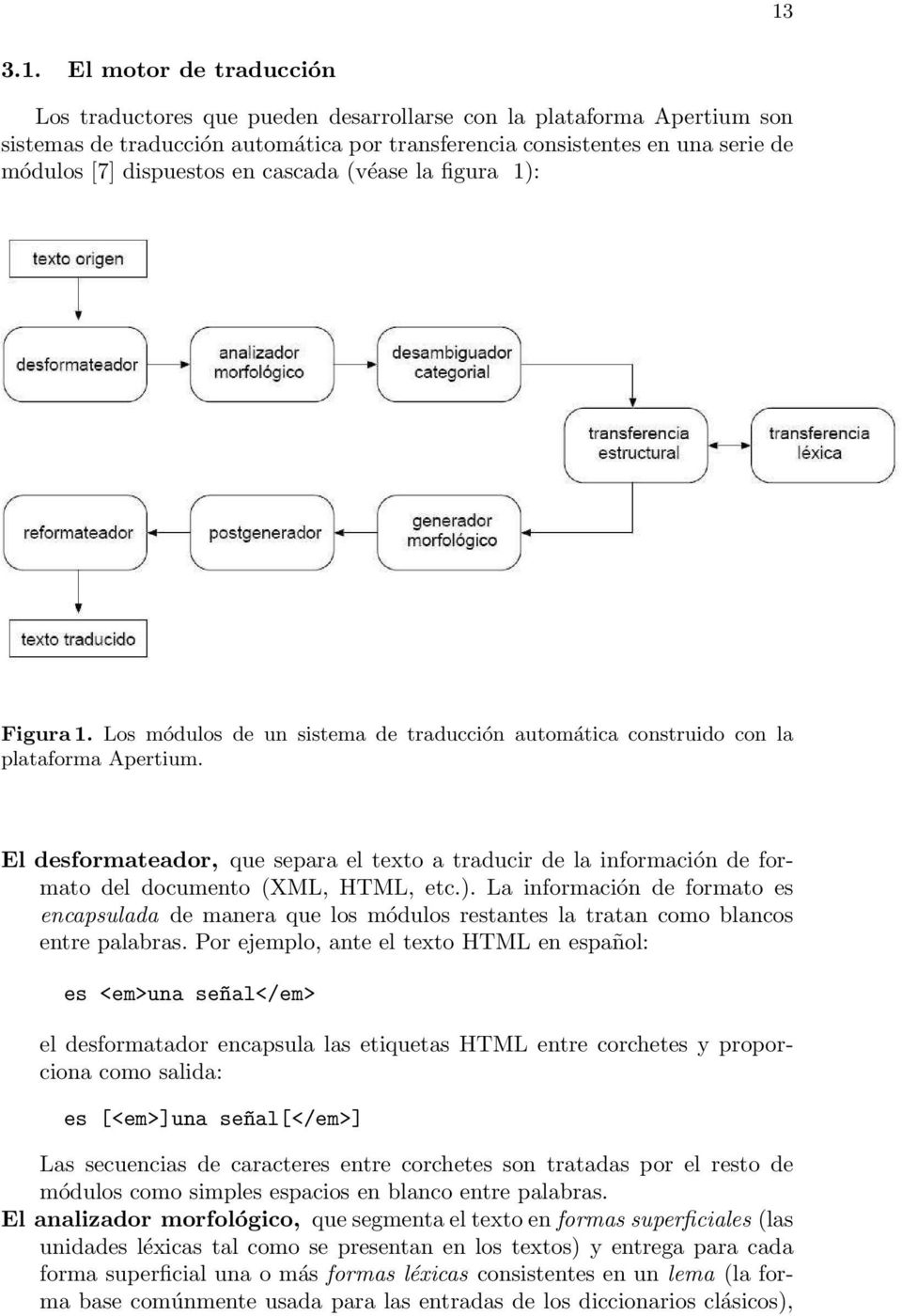 El desformateador, que separa el texto a traducir de la información de formato del documento (XML, HTML, etc.).