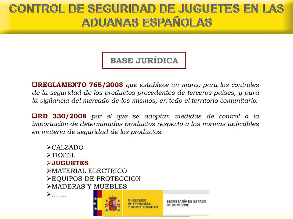 RD 330/2008 por el que se adoptan medidas de control a la importación de determinados productos respecto a las normas