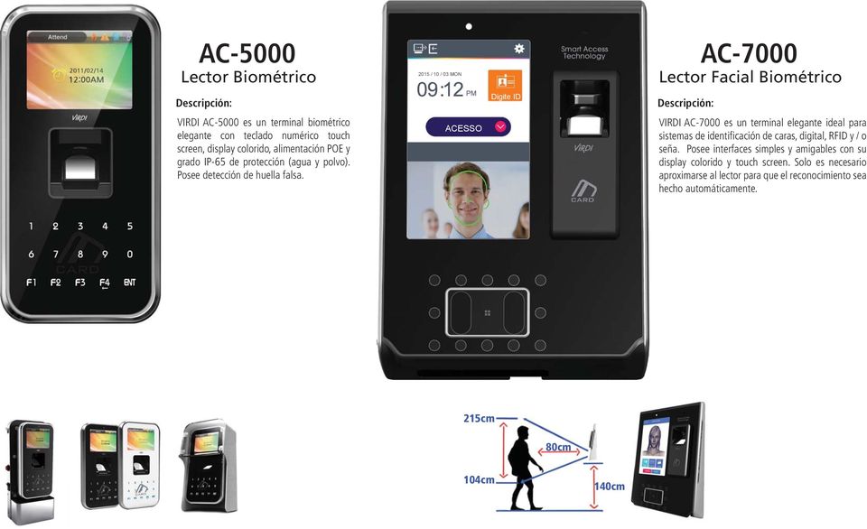 2015 / 10 / 03 MON ACESSO Digite ID AC-7000 Lector Facial Biométrico VIRDI AC-7000 es un terminal elegante ideal para sistemas de identificación