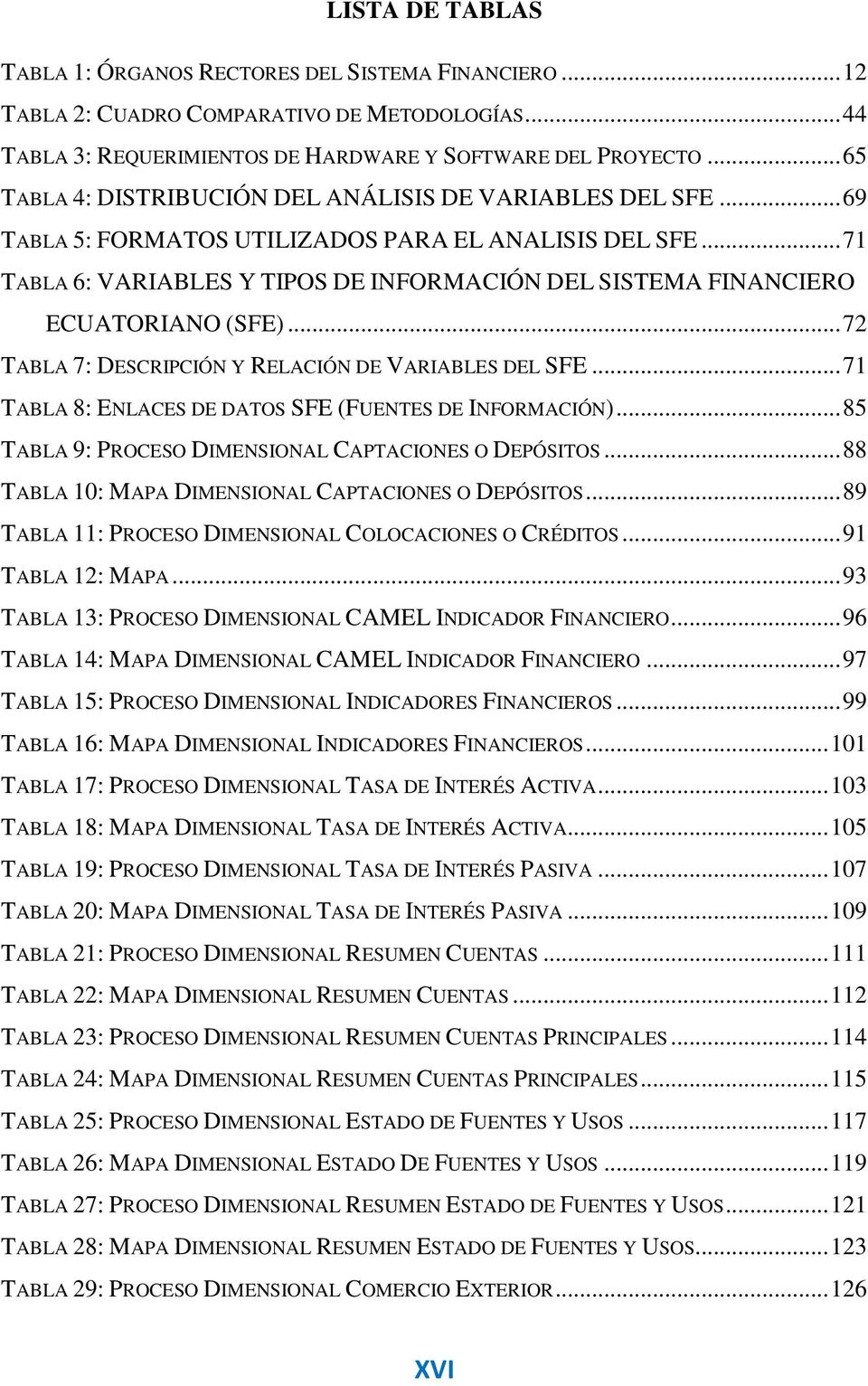 .. 71 TABLA 6: VARIABLES Y TIPOS DE INFORMACIÓN DEL SISTEMA FINANCIERO ECUATORIANO (SFE)... 72 TABLA 7: DESCRIPCIÓN Y RELACIÓN DE VARIABLES DEL SFE.