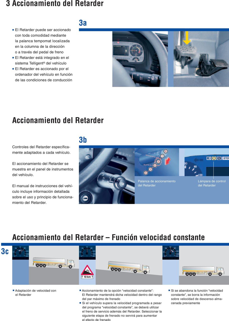 específicamente adaptados a cada vehículo. 3b El accionamiento del Retarder se muestra en el panel de instrumentos del vehículo.