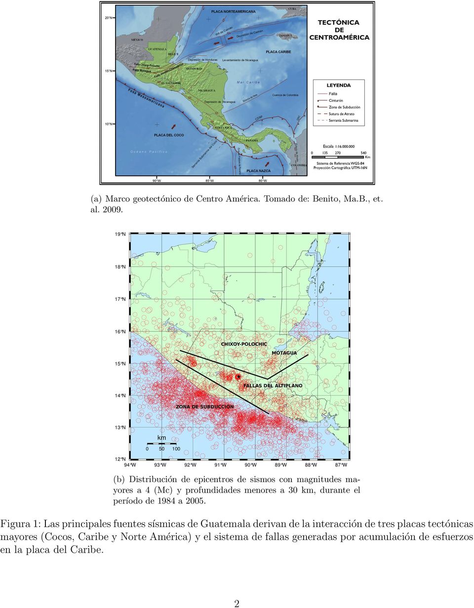 (b) Distribucio n de epicentros de sismos con magnitudes mayores a 4 (Mc) y profundidades menores a 30 km, durante el perı odo de 1984 a 2005.