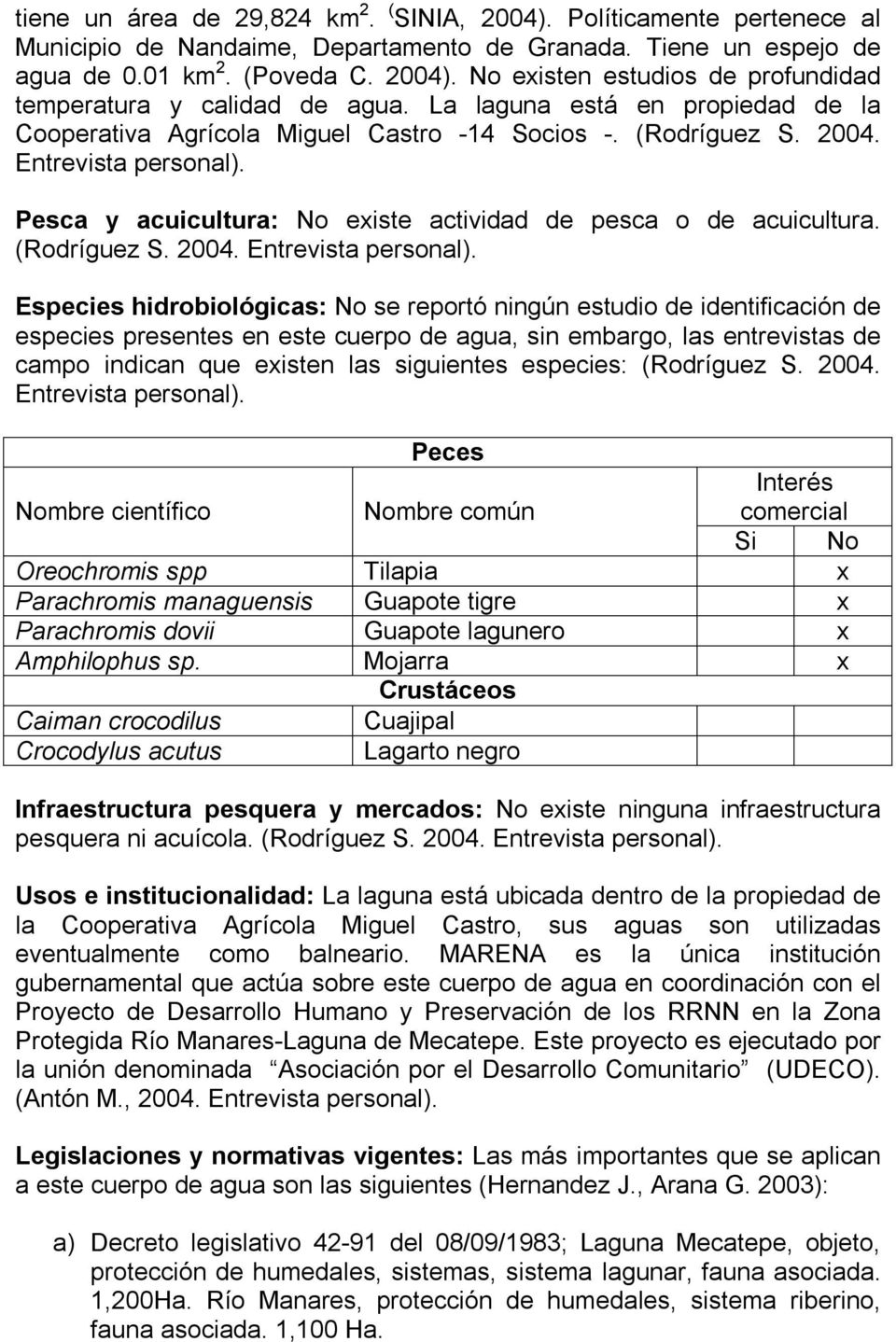 (Rodríguez S. 2004. Entrevista personal).