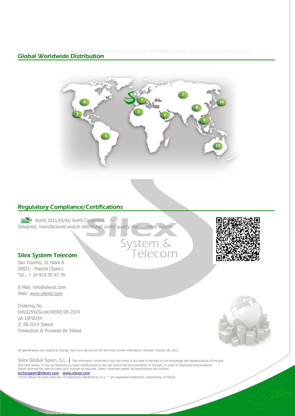 2014 Silexst Production & Powered By Silexst All specifications are subject to change. See www.silexst.com for the most current information. Revised: October 06, 2015 Silex Global Spain, S.L.