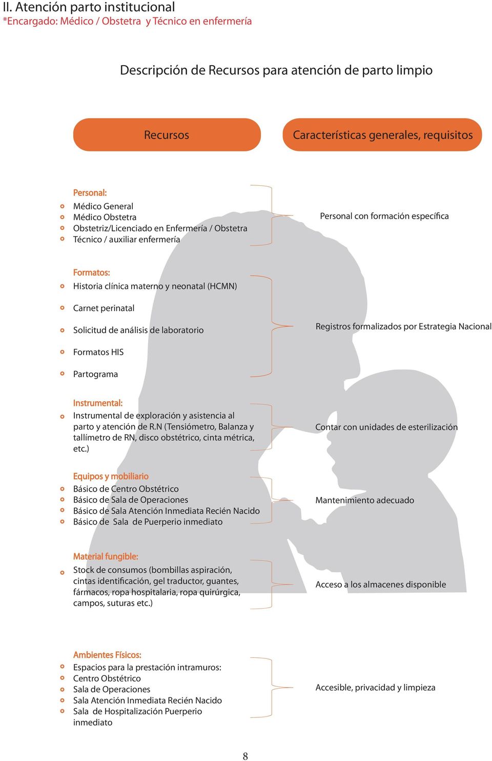 Carnet perinatal Solicitud de análisis de laboratorio Registros formalizados por Estrategia Nacional Formatos HIS Partograma Instrumental: Instrumental de exploración y asistencia al parto y atención