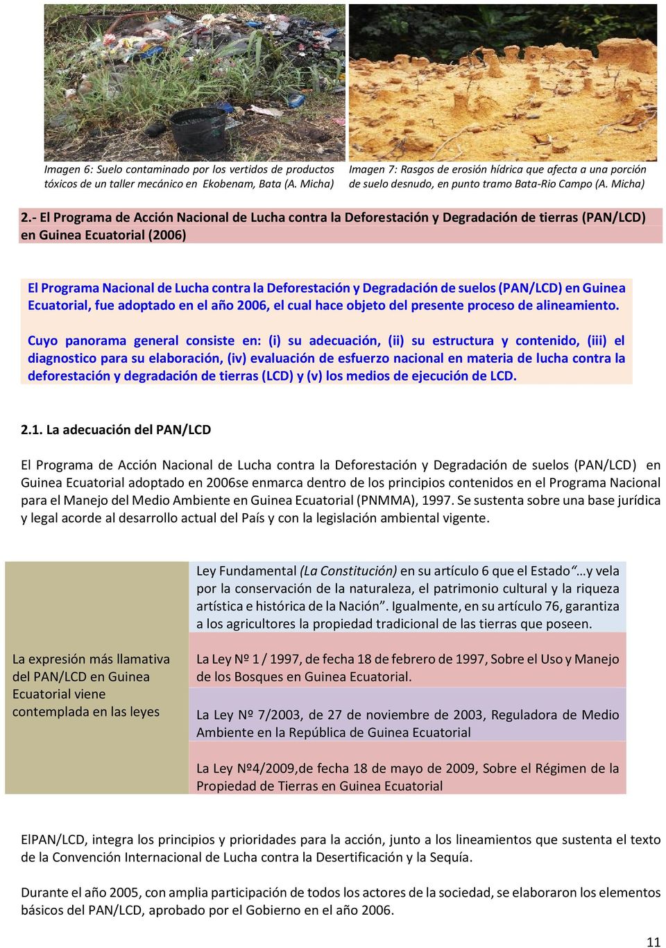 - El Programa de Acción Nacional de Lucha contra la Deforestación y Degradación de tierras (PAN/LCD) en Guinea Ecuatorial (2006) El Programa Nacional de Lucha contra la Deforestación y Degradación de