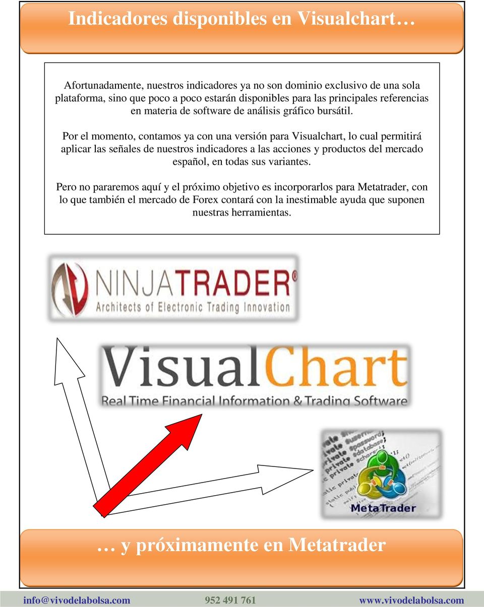 Por el momento, contamos ya con una versión para Visualchart, lo cual permitirá aplicar las señales de nuestros indicadores a las acciones y productos del mercado