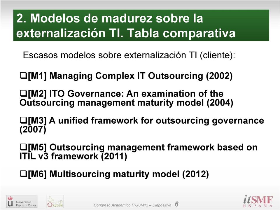 [M2] ITO Governance: An examination of the Outsourcing management maturity model (2004) [M3] A unified framework for