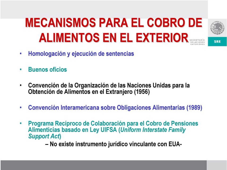 Convención Interamericana sobre Obligaciones Alimentarias (1989) Programa Recíproco de Colaboración para el Cobro de