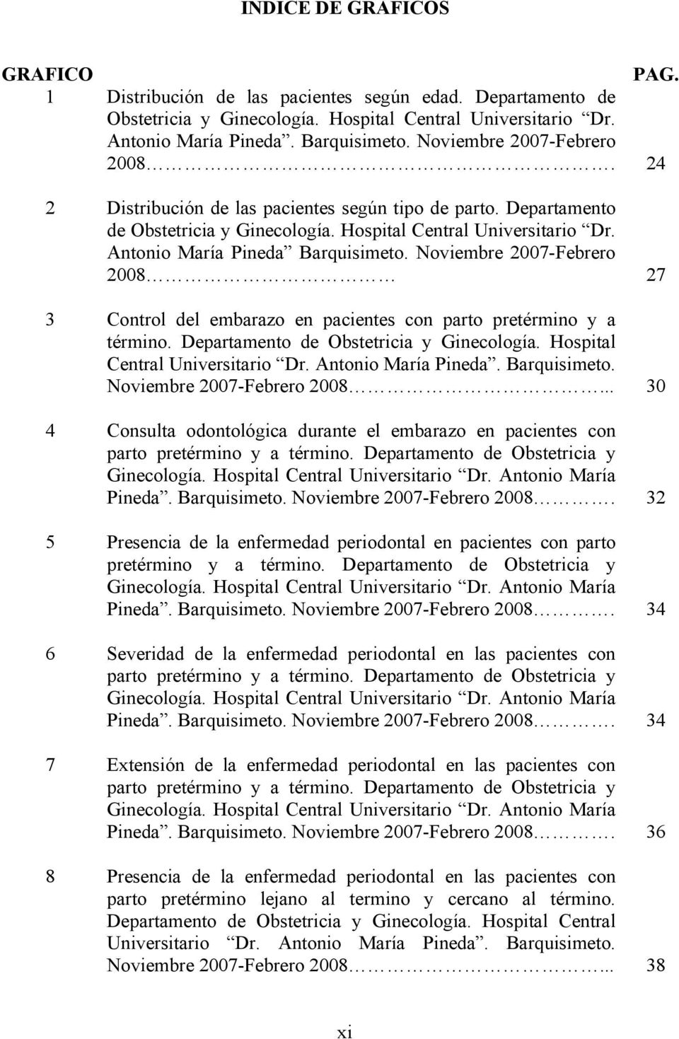 Noviembre 2007-Febrero 2008 27 3 Control del embarazo en pacientes con parto pretérmino y a término. Departamento de Obstetricia y Ginecología. Hospital Central Universitario Dr. Antonio María Pineda.