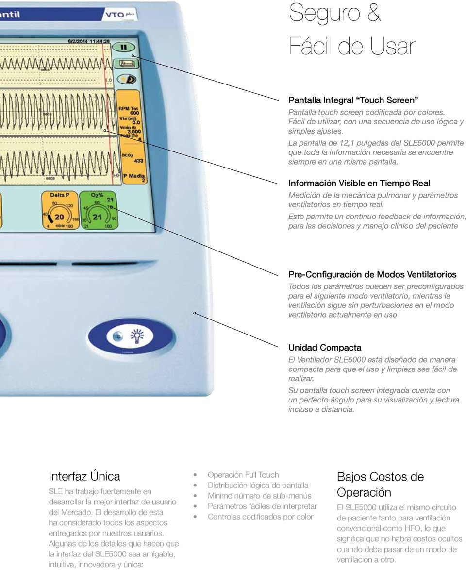 Información Visible en Tiempo Real Medición de la mecánica pulmonar y parámetros ventilatorios en tiempo real.