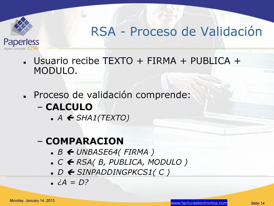 Proceso de validación comprende: CALCULO A SHA1(TEXTO)