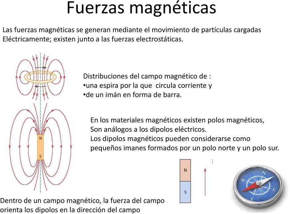 En los materiales magnéticos existen polos magnéticos, Son análogos a los dipolos eléctricos.