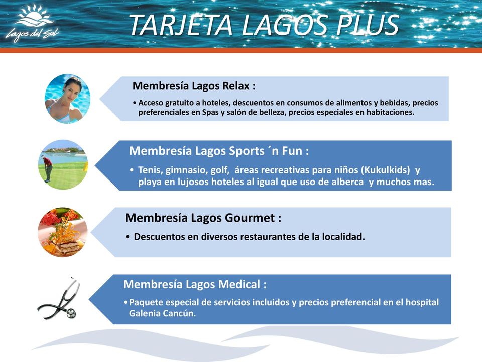 Membresía Lagos Sports n Fun : Tenis, gimnasio, golf, áreas recreativas para niños (Kukulkids) y playa en lujosos hoteles al igual que uso de