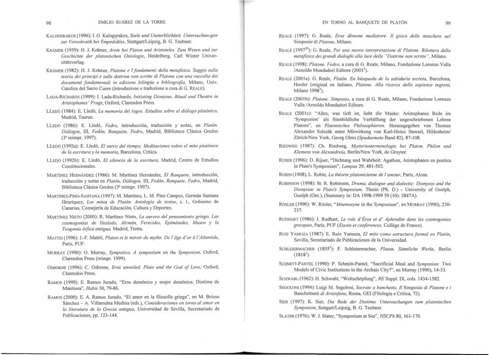 Zum Wesen und zur Geschichte der platonischen Ontologie, Heidelberg, Cari Winter Universitatsverlag. KRAMER (1982): H. J. Kramer, Platone e I fondamenti della metafísica.