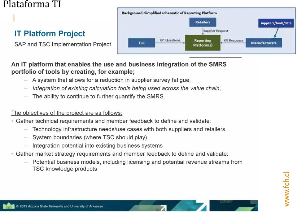 allows for a reduction in supplier survey fatigue, Integration of existing calculation tools being used across the value chain, The ability to continue to further quantify the SMRS.