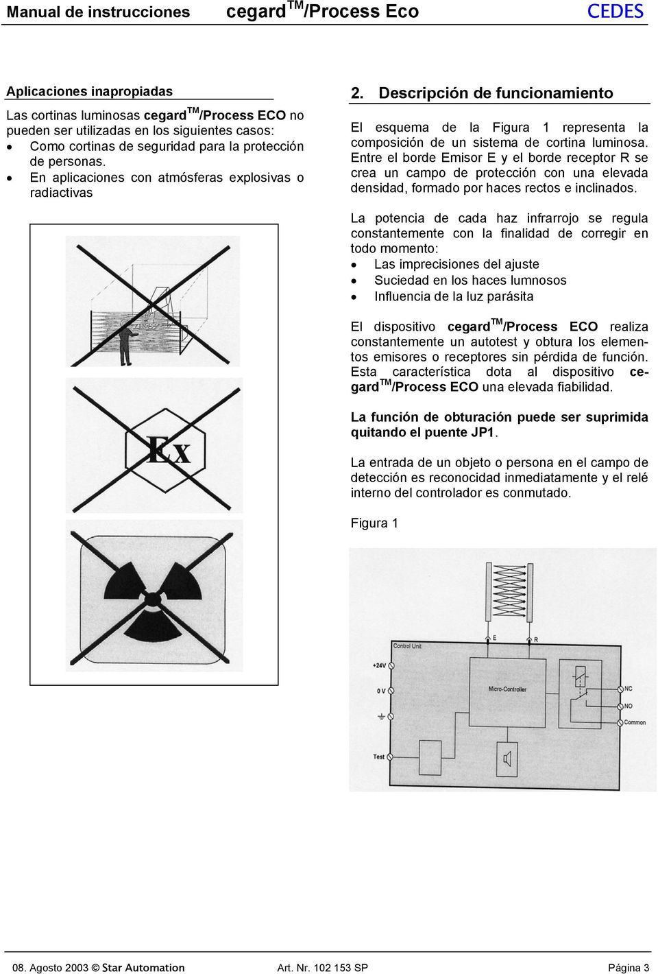Descripción de funcionamiento El esquema de la Figura 1 representa la composición de un sistema de cortina luminosa.