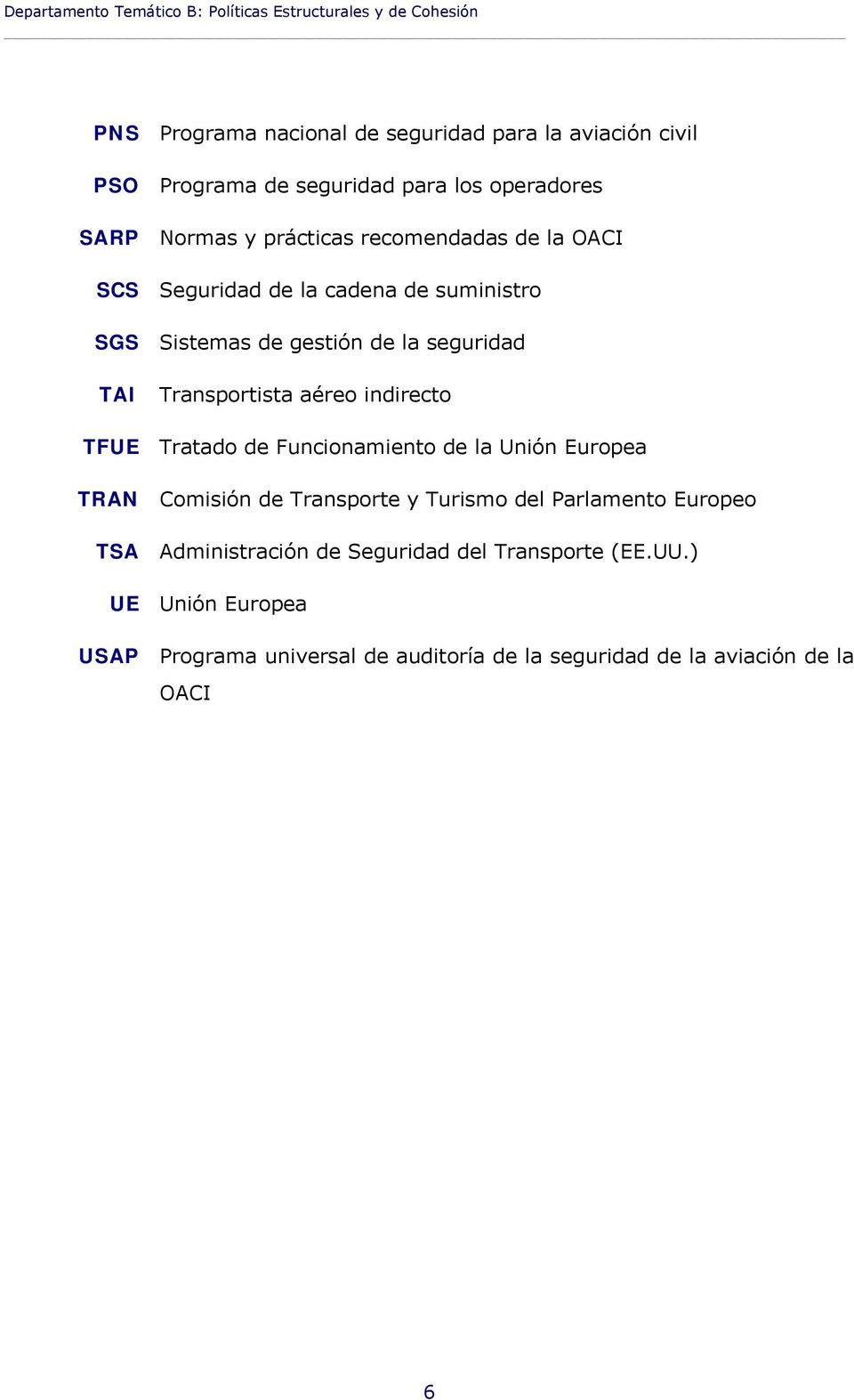 TAI Transportista aéreo indirecto TFUE Tratado de Funcionamiento de la Unión Europea TRAN Comisión de Transporte y Turismo del Parlamento Europeo
