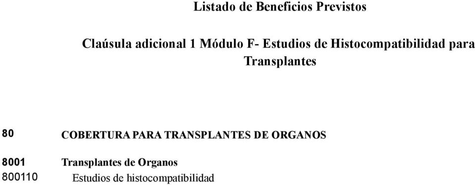 COBERTURA PARA TRANSPLANTES DE ORGANOS 8001