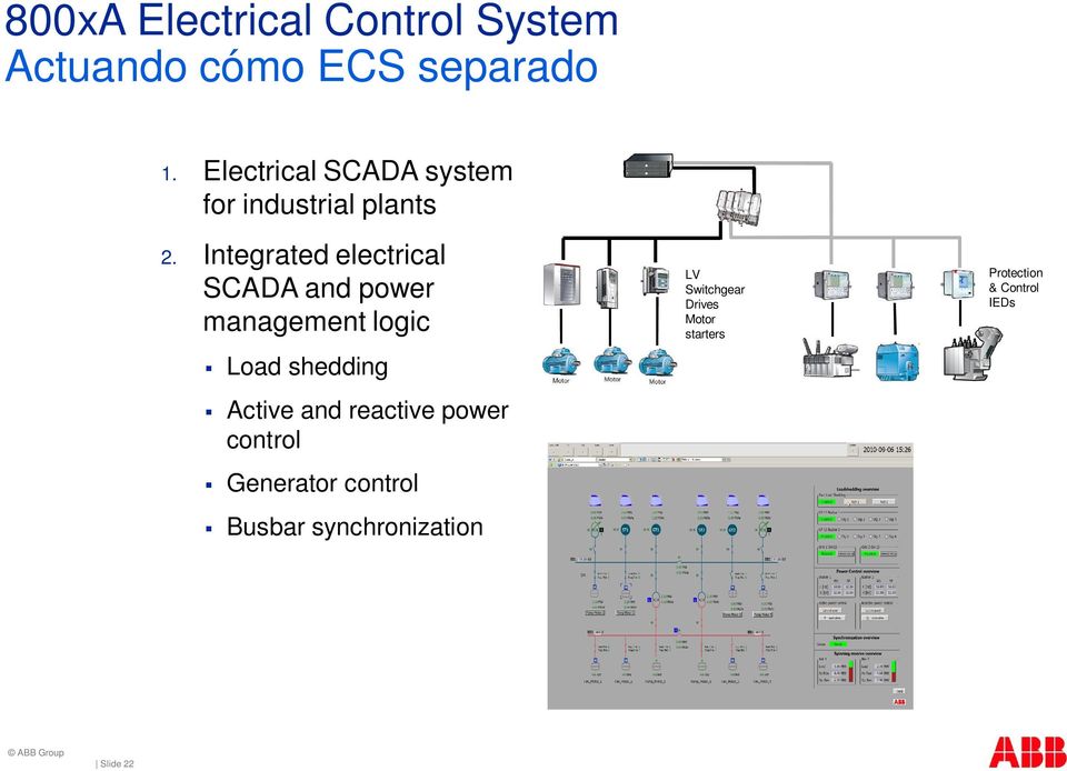 Integrated electrical SCADA and power management logic Load shedding Active and