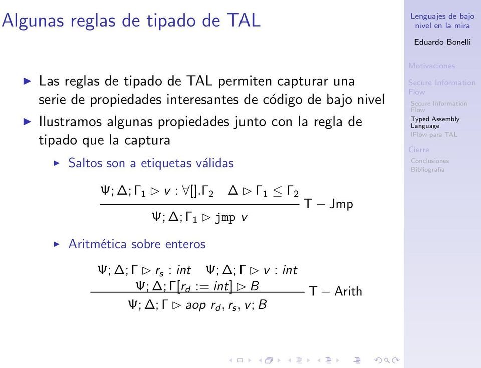 captura Saltos son a etiquetas válidas I para TAL Ψ; ; Γ 1 v : [].