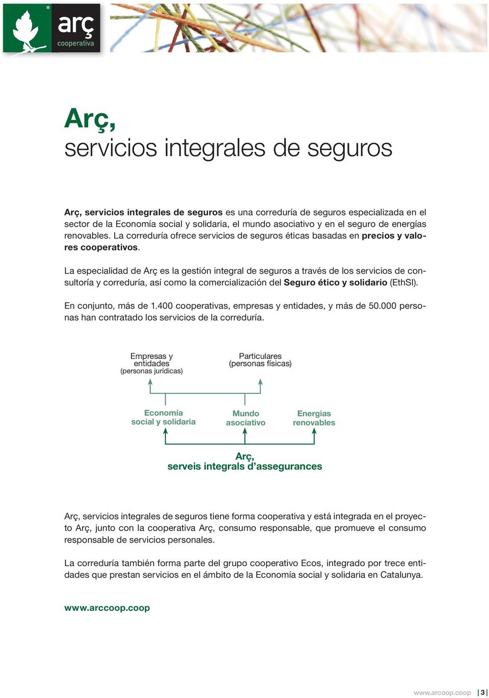 La especialidad de Arç es la gestión integral de seguros a través de los servicios de consultoría y correduría, así como la comercialización del Seguro ético y solidario (EthSI).