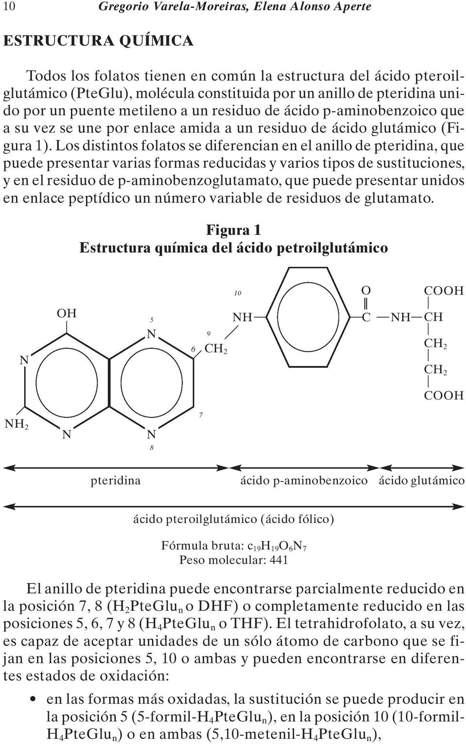 Los distintos folatos se diferencian en el anillo de pteridina, que puede presentar varias formas reducidas y varios tipos de sustituciones, y en el residuo de p-aminobenzoglutamato, que puede