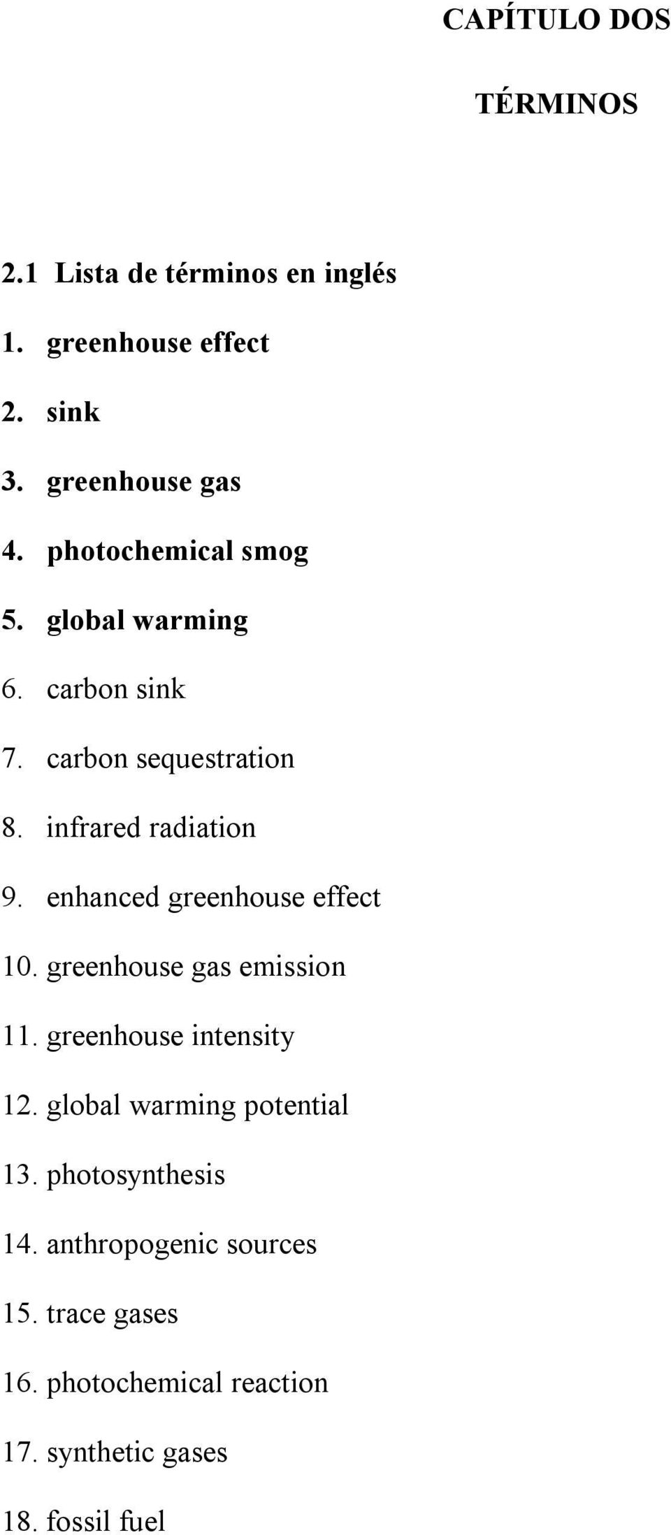 enhanced greenhouse effect 10. greenhouse gas emission 11. greenhouse intensity 12.