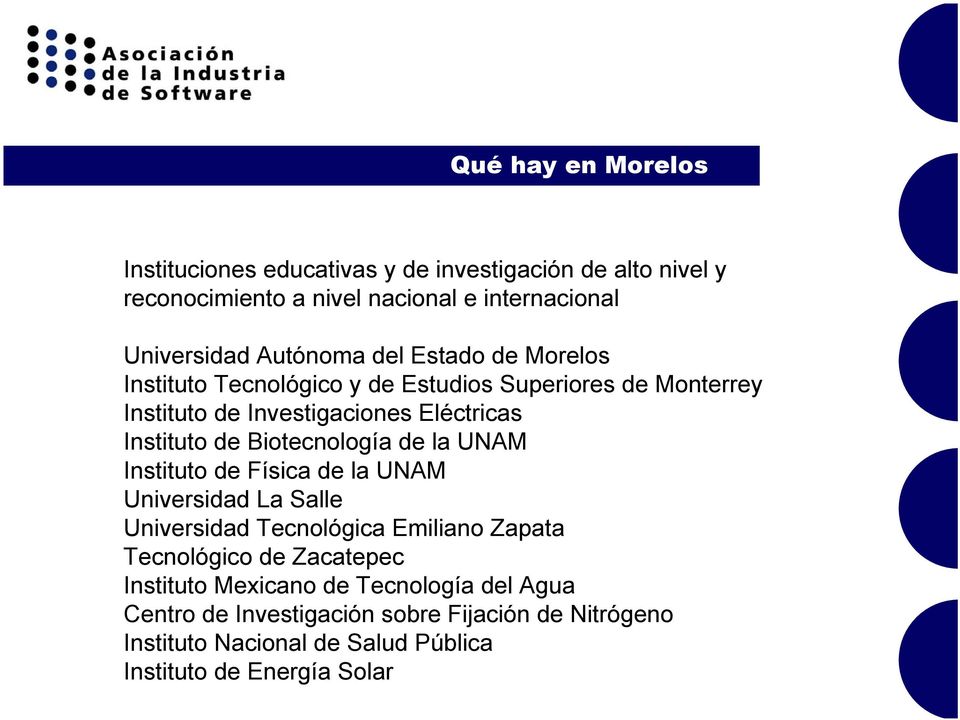 Biotecnología de la UNAM Instituto de Física de la UNAM Universidad La Salle Universidad Tecnológica Emiliano Zapata Tecnológico de Zacatepec