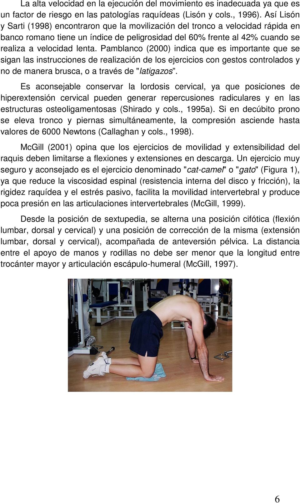 Pamblanco (2000) indica que es importante que se sigan las instrucciones de realización de los ejercicios con gestos controlados y no de manera brusca, o a través de "latigazos.