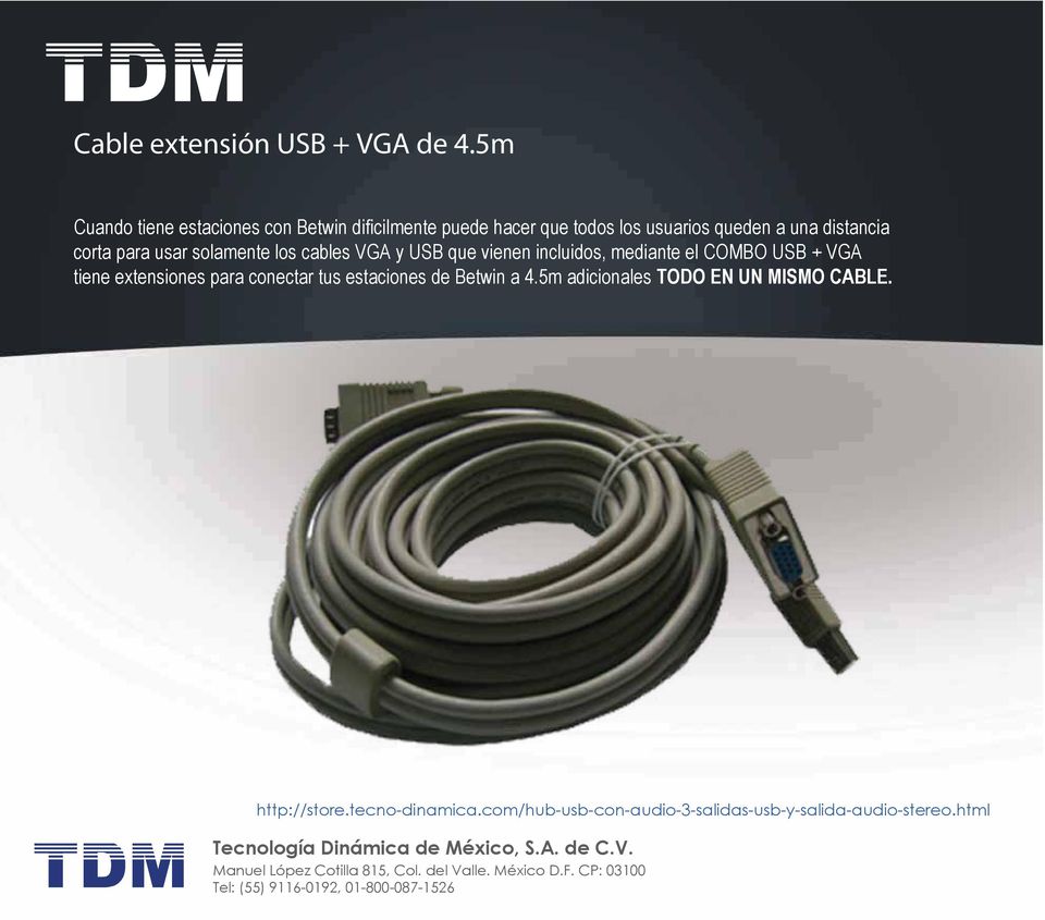 cables VGA y USB que vienen incluidos, mediante el COMBO USB + VGA tiene extensiones para conectar tus estaciones de Betwin a 4.