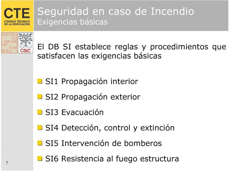 Propagación exterior SI3 Evacuación SI4 Detección, control y