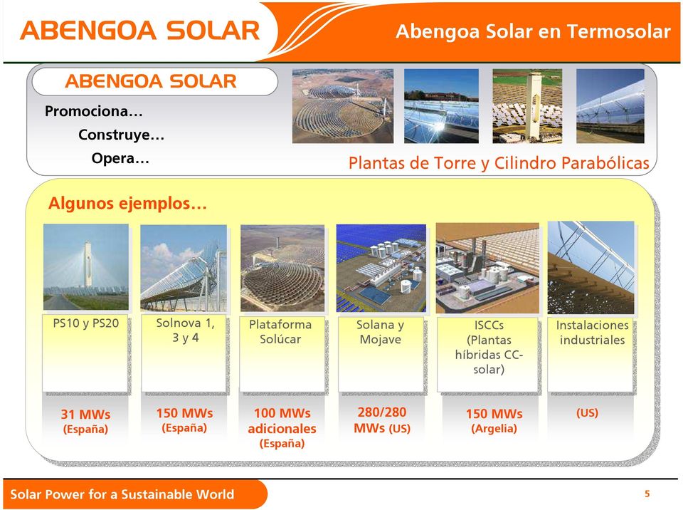 Solana y Mojave ISCCs (Plantas híbridas CCsolar) Instalaciones industriales 31 MWs