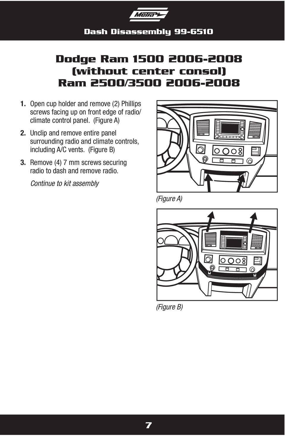 (Figure A) 2. Unclip and remove entire panel surrounding radio and climate controls, including A/C vents.