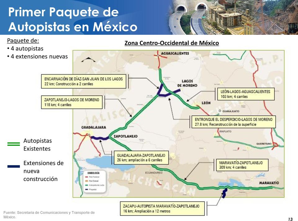México Autopistas Existentes Extensiones de nueva