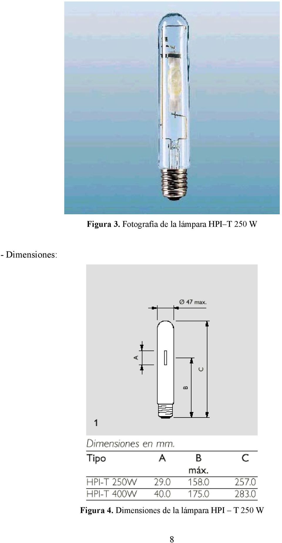 HPI T 250 W - Dimensiones: