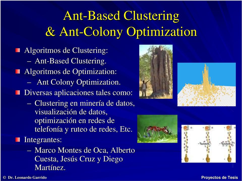 Diversas aplicaciones tales como: Clustering en minería a de datos, visualización n de datos,