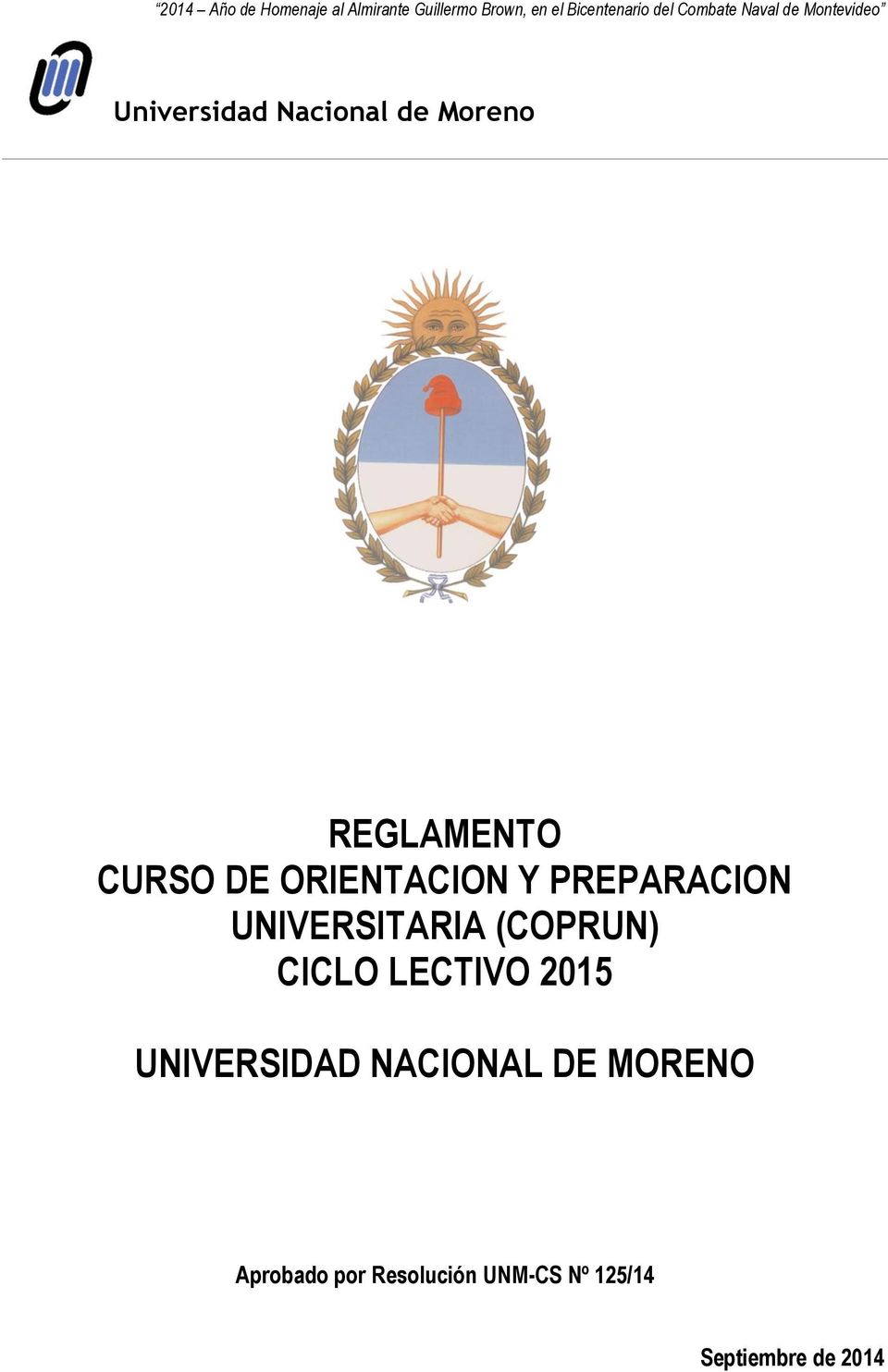 LECTIVO 2015 UNIVERSIDAD NACIONAL DE MORENO