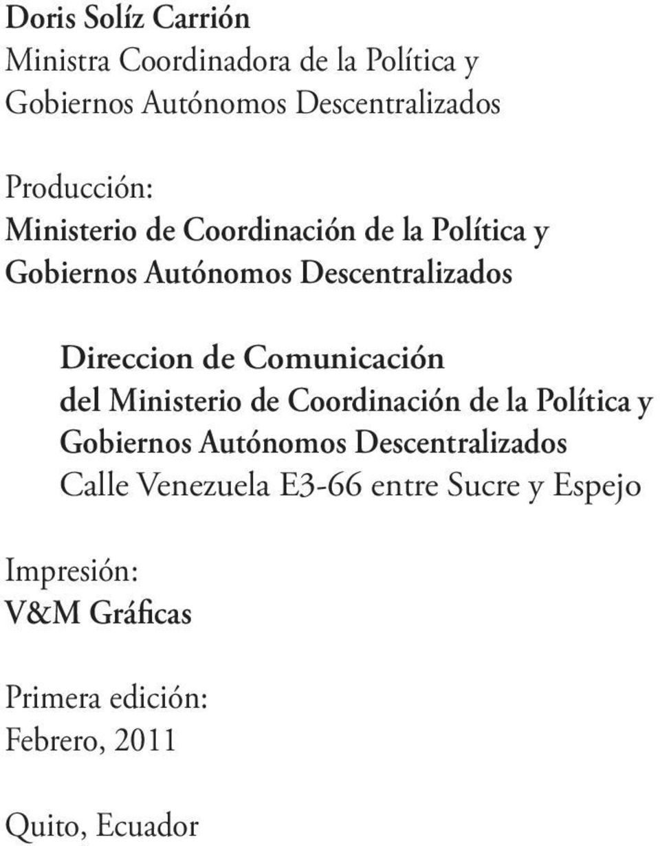 de Comunicación del Ministerio de Coordinación de la Política y Gobiernos Autónomos Descentralizados